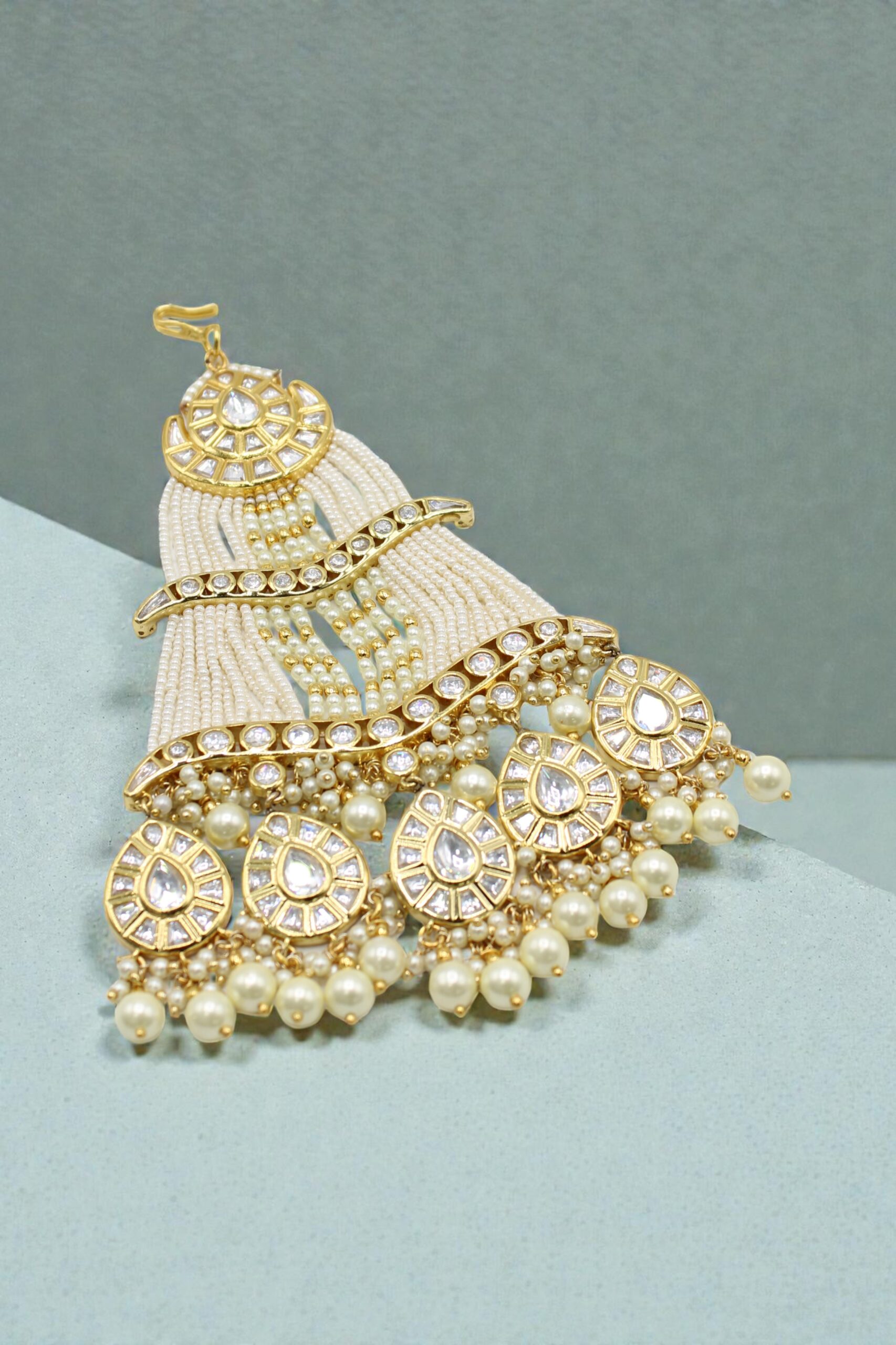 Elegant Gold and Pearl Chandelier Earrings - Image 2