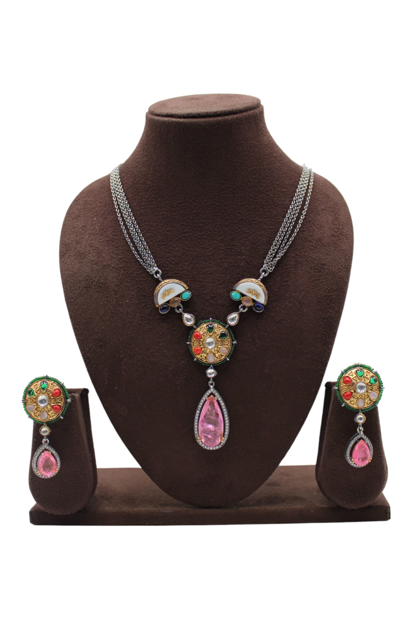Elegant Multicolored Jewelry Set with Pendant and Earrings