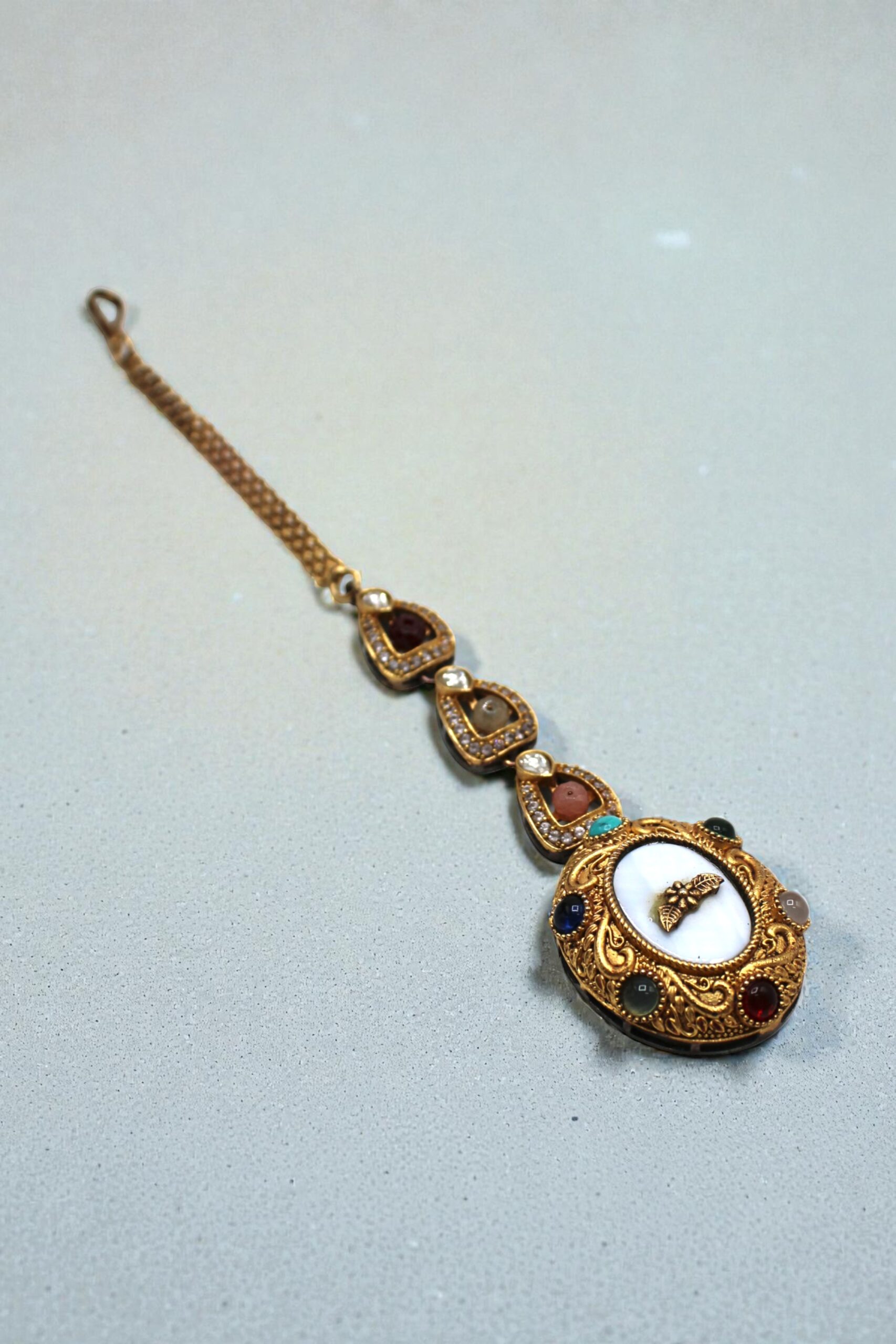 Intricately Designed Vintage Pendant with Colorful Gemstones - Image 3
