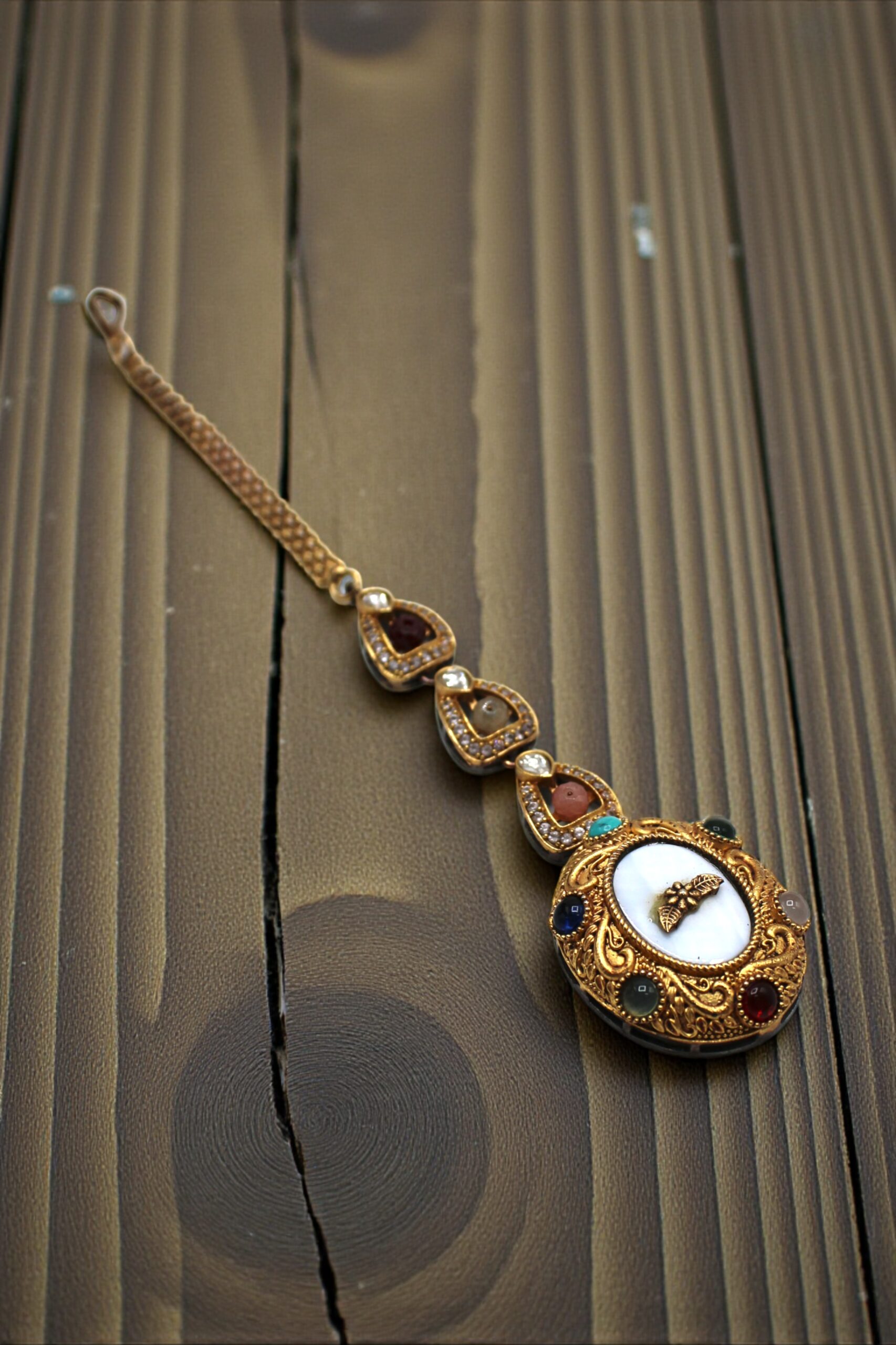 Intricately Designed Vintage Pendant with Colorful Gemstones - Image 2