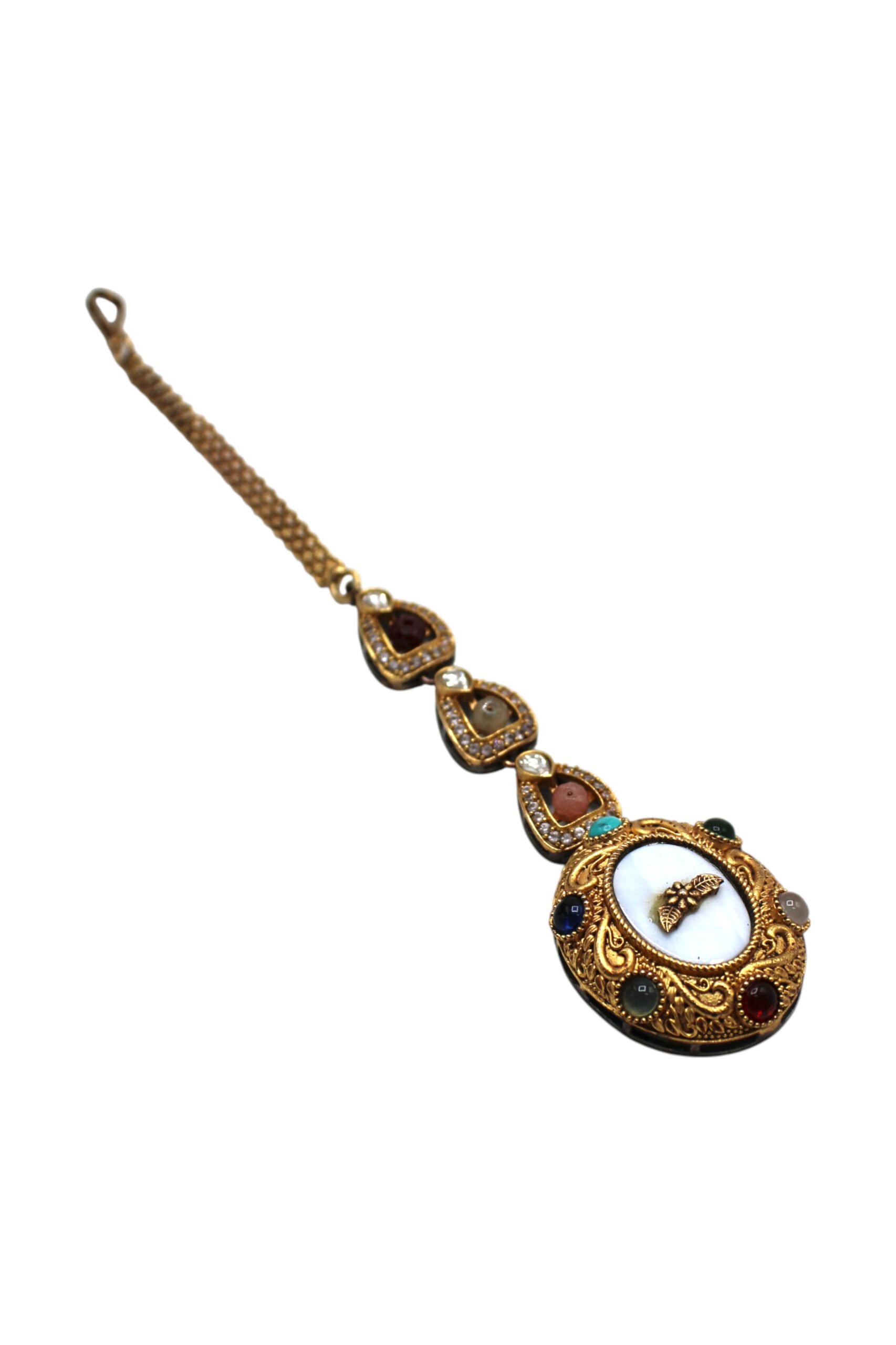 Intricately Designed Vintage Pendant with Colorful Gemstones