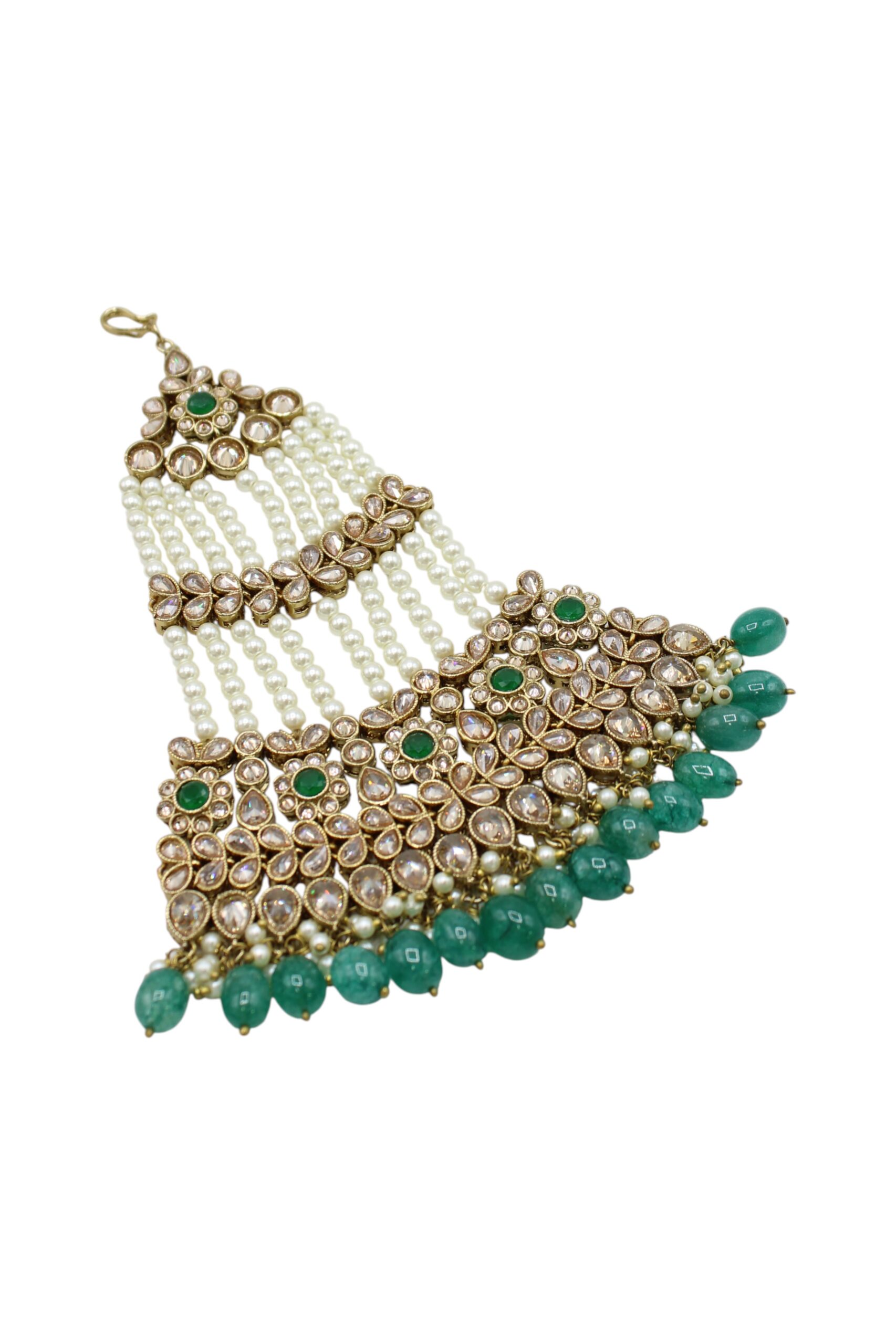 Elegant Traditional Indian Jewelry with Pearls and Green Accents
