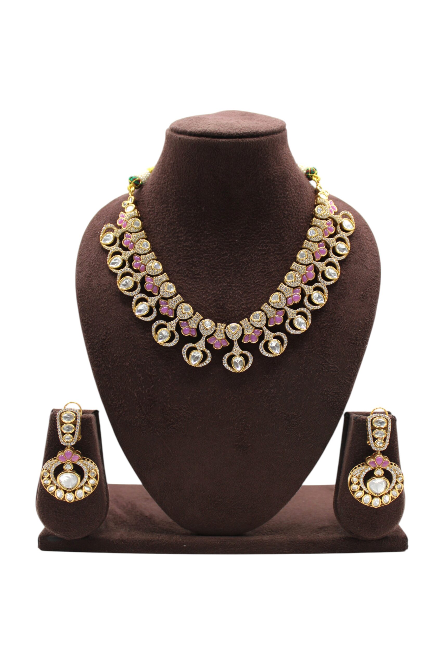 Elegant Gold and Pink Stone Jewelry Set